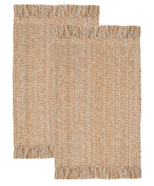 COTTON CRAFT Woven Area Rug - 2 Pack Reversible Boho Farmhouse Rustic Cotton Throw Rug Carpet with Fringe - Machine Washable Accent Mat for Bedroom Living Room Entryway Bathroom - 22x34 - Tan Natural