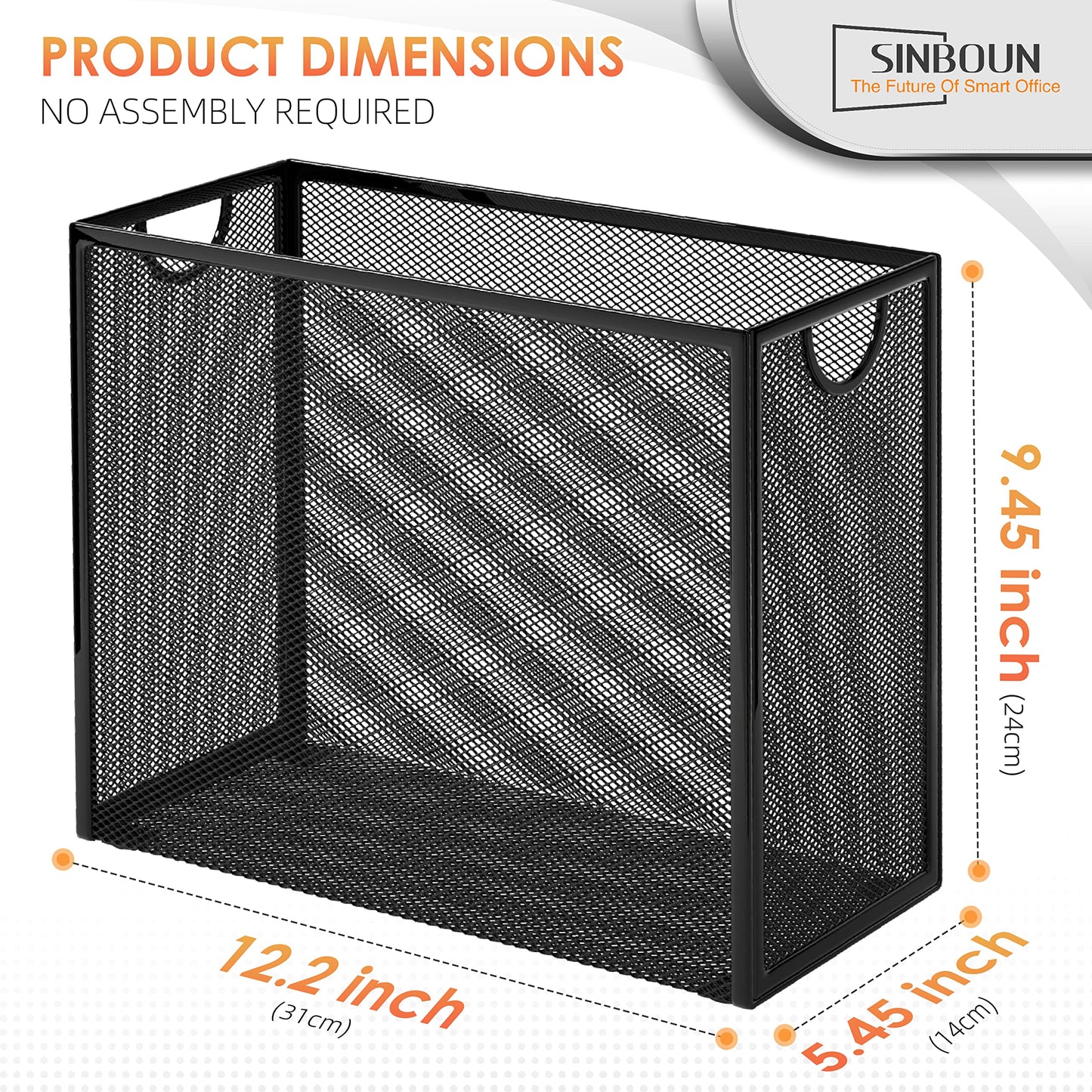 Sinboun Hanging File Organizer Letter-Size File Holder Filing Box Includes 5 Hanging Folders - Metal Mesh Magazine Letter Storage Cabinets File Cart for Office Home School, No Assembly Required