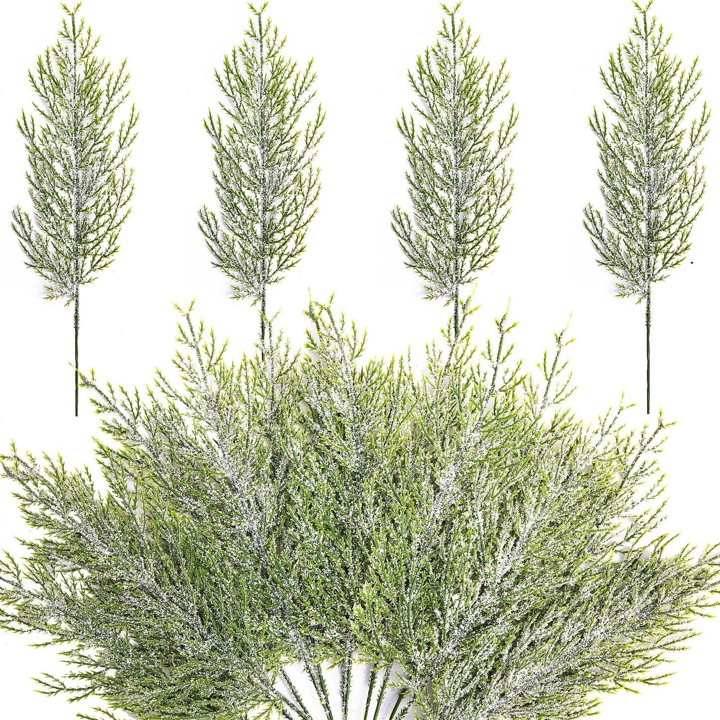 Alpurple 30 Pcs Christmas Snow Frosted Pine Branches- 13.5" Snowy Artificial Pine Needles Branches Twigs- Greenery Ceder Sprigs Pine Picks Stems for Christmas Wreath Home Garden Decoration