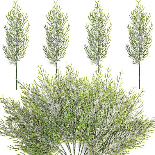 Alpurple 30 Pcs Christmas Snow Frosted Pine Branches- 13.5" Snowy Artificial Pine Needles Branches Twigs- Greenery Ceder Sprigs Pine Picks Stems for Christmas Wreath Home Garden Decoration