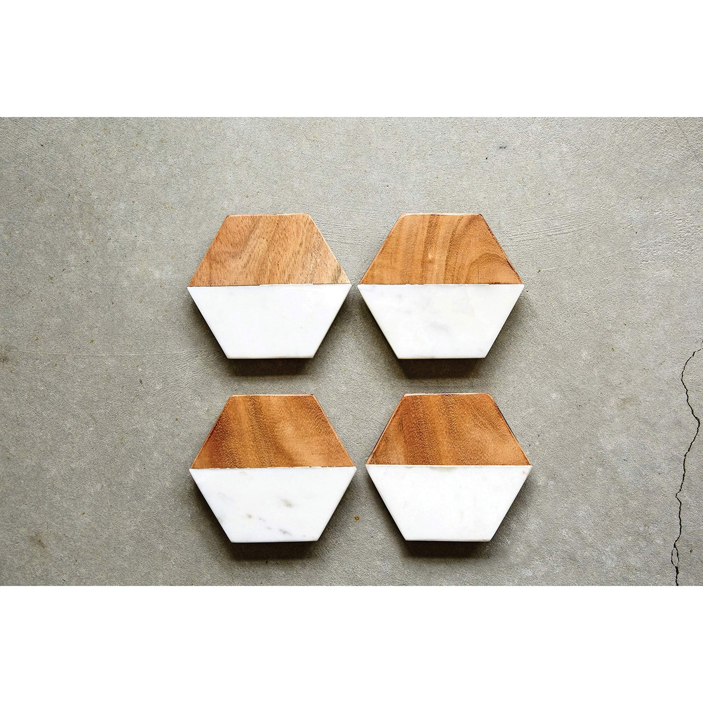 Creative Co-op Marble & Mango Wood Hexagon Coasters (Set of 4 Pieces)