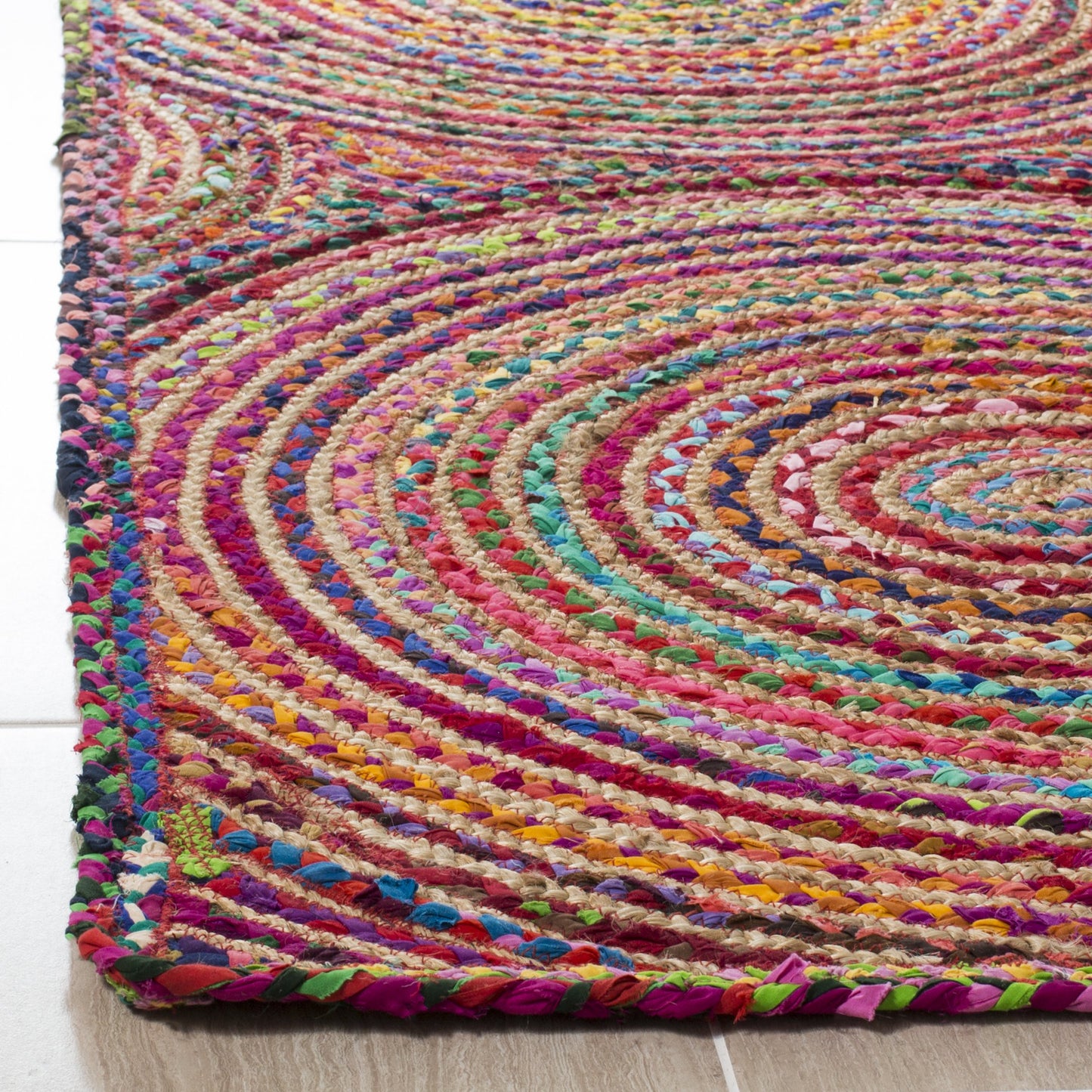 SAFAVIEH Cape Cod Collection Accent Rug - 2' x 3', Red & Multi, Handmade Boho Braided Circles Jute & Cotton, Ideal for High Traffic Areas in Entryway, Living Room, Bedroom (CAP203A)