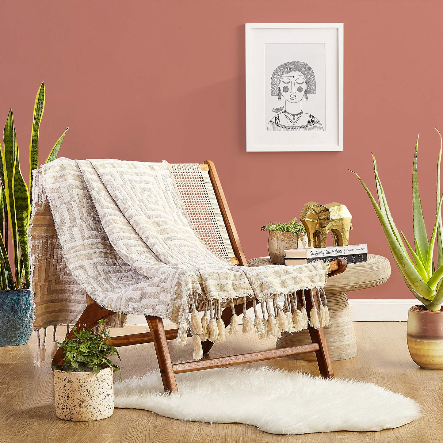 Jungalow Hypnotic Fringed Throw Blanket, Taupe, 50x60''
