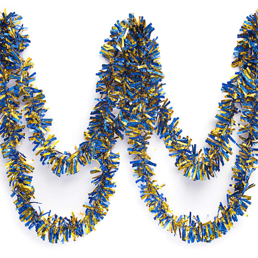 Anderson's Metallic Blue & Gold Tinsel Twist Garland, 25ft Holiday Decoration, Christmas Tree Trim, Parade Float Decor, Party Supplies, Halloween, Graduation, Indoor Outdoor Event Garland