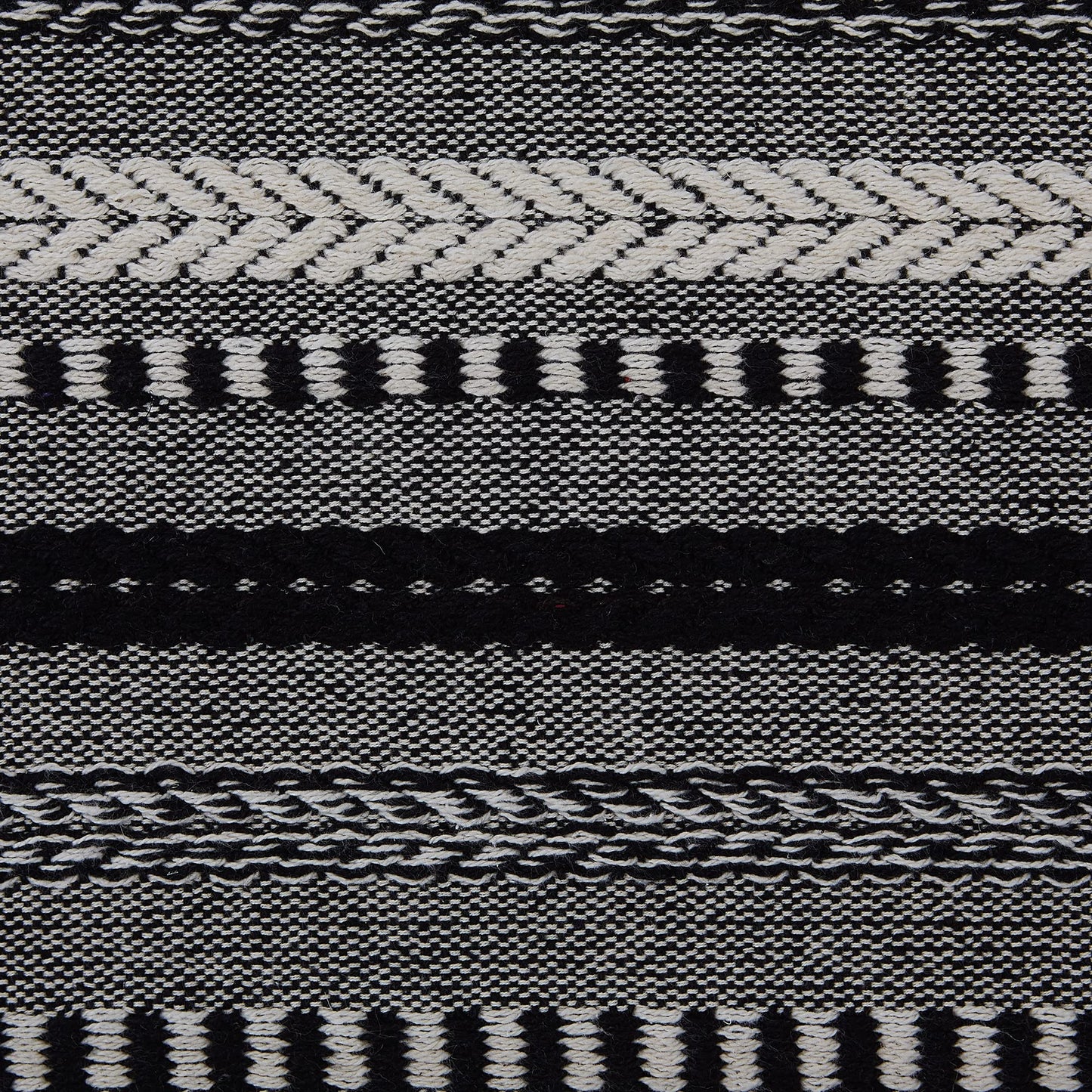 DII Farmhouse Braided Stripe Table Runner Collection, 15x72 (15x77, Fringe Included), Black