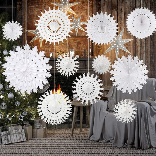 TUPARKA White Paper Snowflake Decorations Frozen Birthday Party Supplies Winter Wonderland Party Decorations Christmas Snowflakes Hanging Decoration,Assort Size