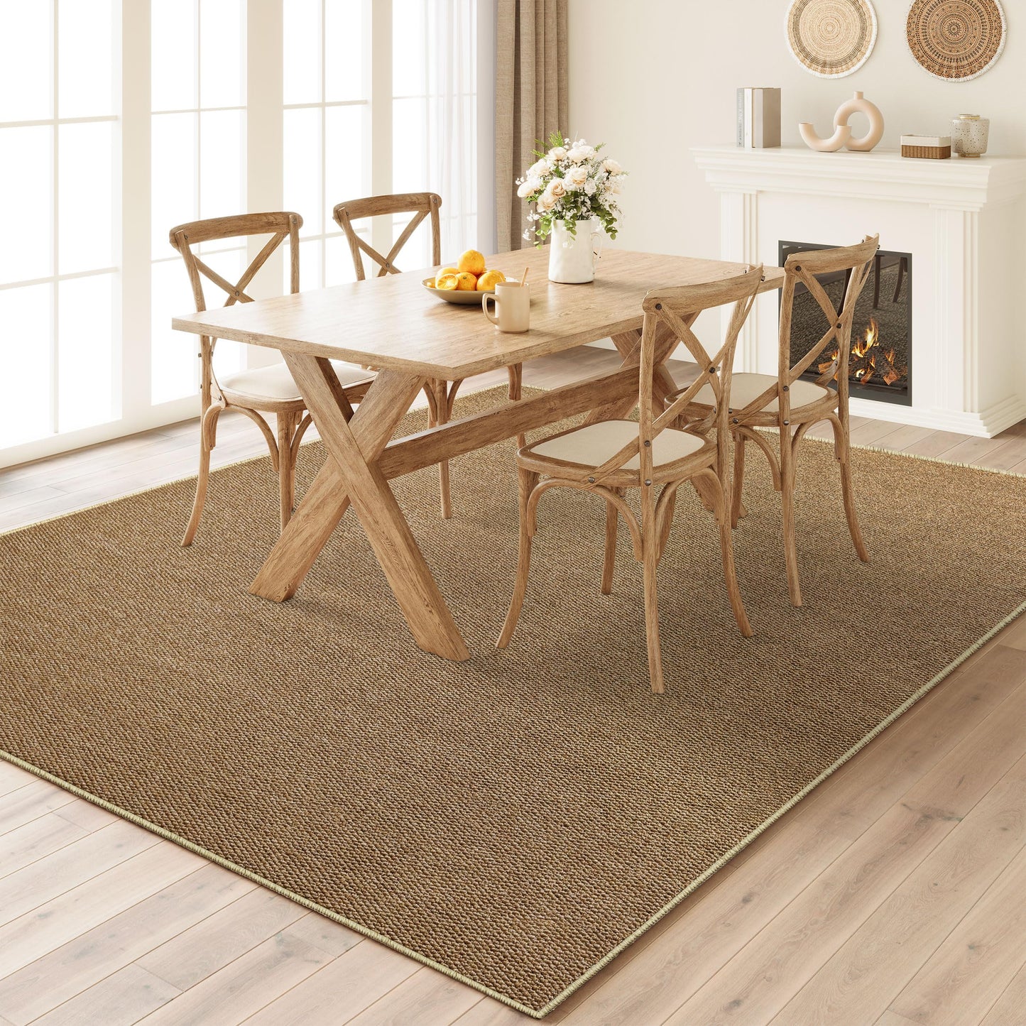 COSOSA Washable Faux Sisal Rug, 2x3 Firm Textured Woven Mat, Indoor-Outdoor Non-Slip Easy-Clean Area Rug, Solid Modern Carpet for Living Room, Bedroom, Kitchen, Entryway, Patio, Brown