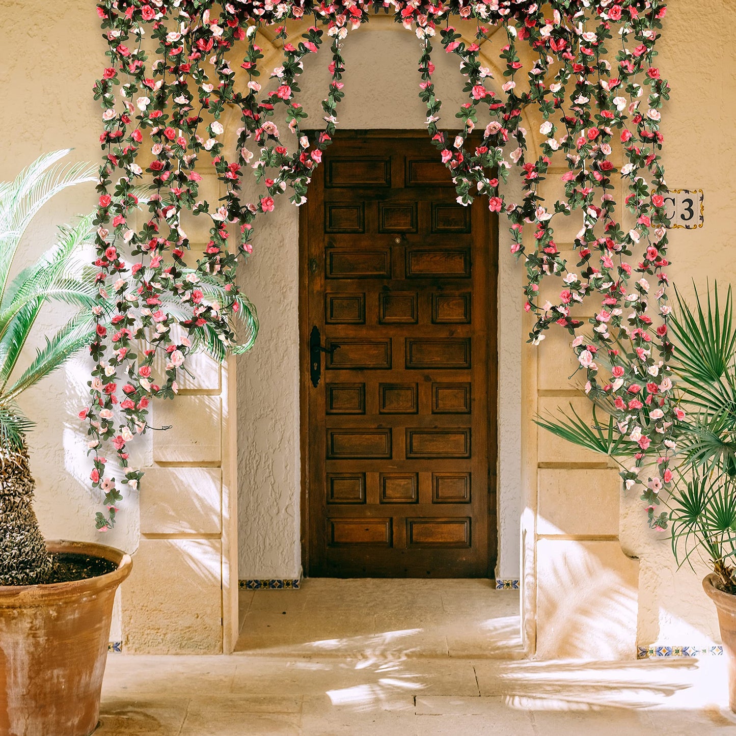 BLEUM CADE 2Pcs 16.4Ft Flower Garland Artificial Rose Vines for Bedroom, Cute Fake Hanging Flower Vines Floral Garland Decorations for Wedding Party Wall Room Decor Aesthetic