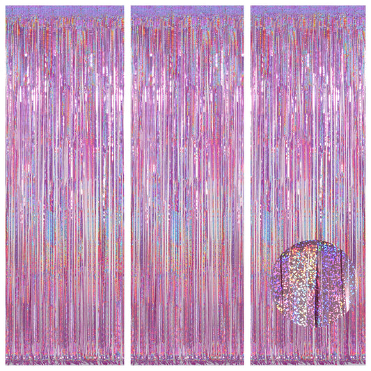 Happy Mothers Day Decorations Melsan 3 Pack 3.2 x 8.2 ft Pinkish Purple Tinsel Fringe Curtain Backdrop, Sparkling Metallic Party Decorations for Girls Birthday, Bachelorette, Wedding, Photo Booth