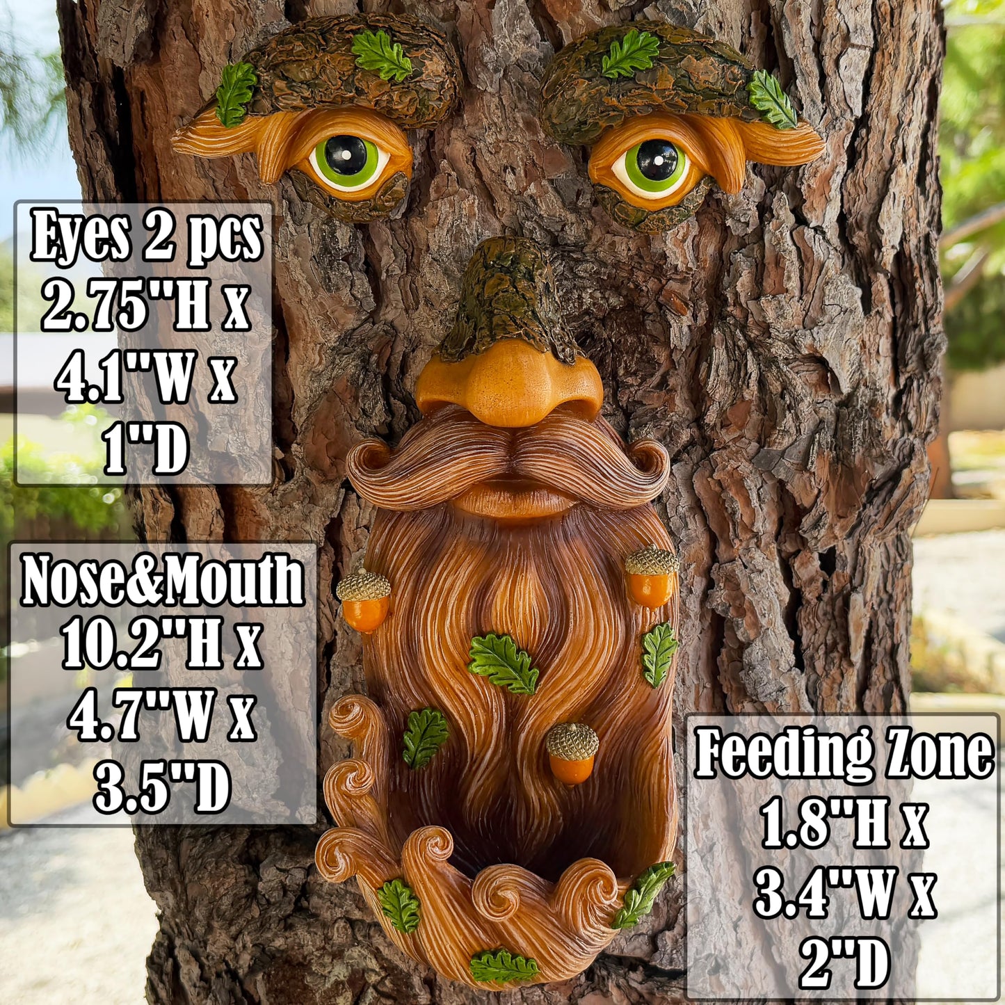 Mood Lab Tree Face Decor - Outdoor Bird Feeder with Acorns - Old Man Tree Face Garden Hugger Decoration
