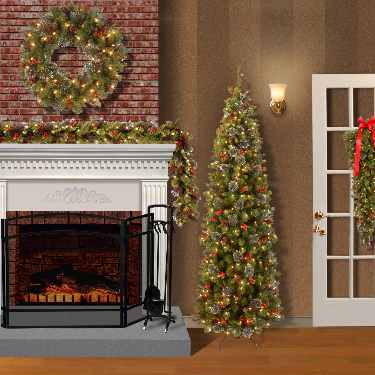 National Tree Company 9 ft Pre-Lit Crestwood Spruce Artificial Christmas Garland, Christmas Decoration with Glitter, Pinecones, Red Berries, 50 Warm White LED Lights, 180 Tips, Timer, Green
